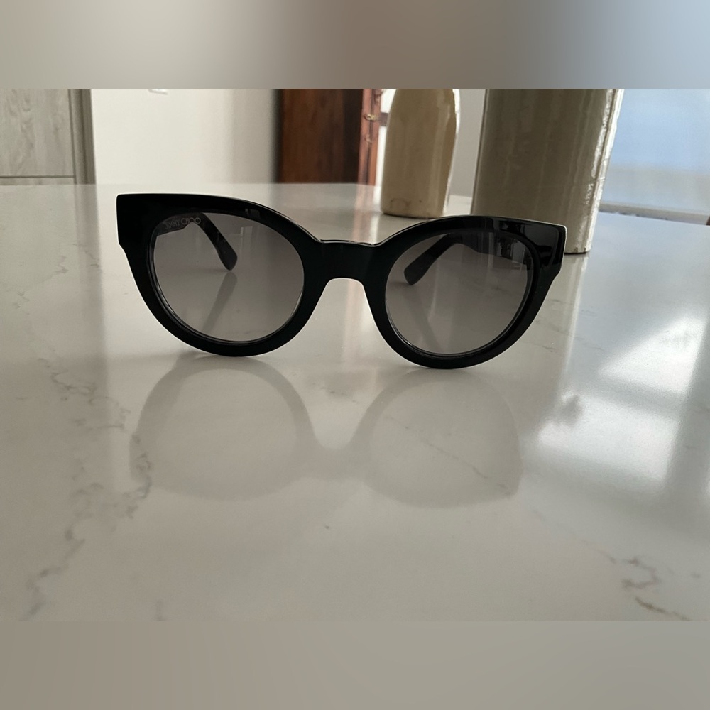 Jimmy Choo Black Cat-Eye Sunglasses with gray gradient lenses, lovely